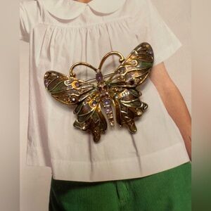 MONET Gold-tone Butterfly Brooch with Purple Accents